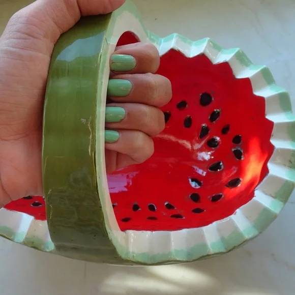 Ceramic Summer Watermelon Fresh Fruit Vegan Display Basket - Picture 2 of 6